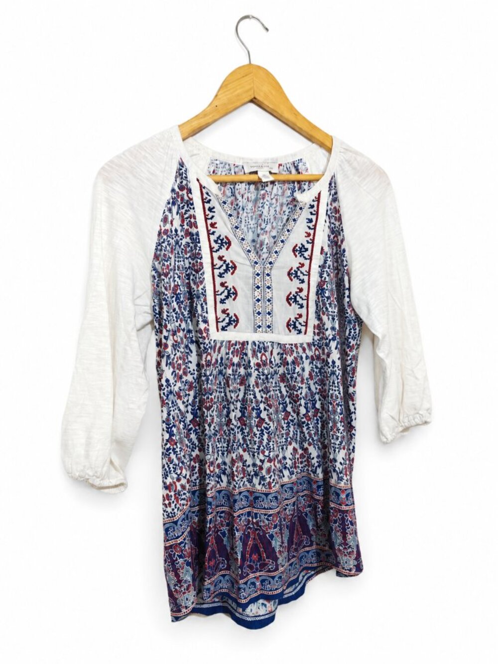 Vintage America XS Boho Floral Print 3/4 Sleeve Tunic Top - Picture 5 of 8